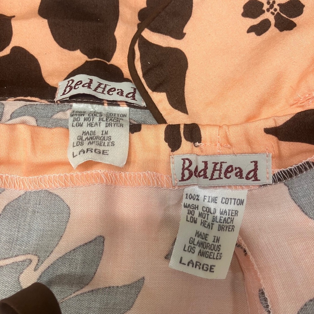 BedHead Pajamas Womens Large Peach Brown Floral Cotton Button Down Pajama Set - Picture 5 of 13